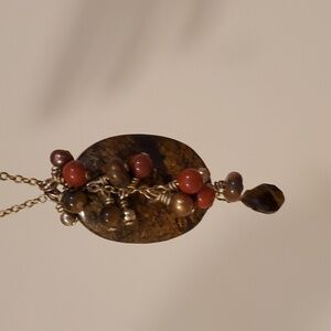 SET: Bronzite Cabachon & Gemstone Beads Necklace & Earrings